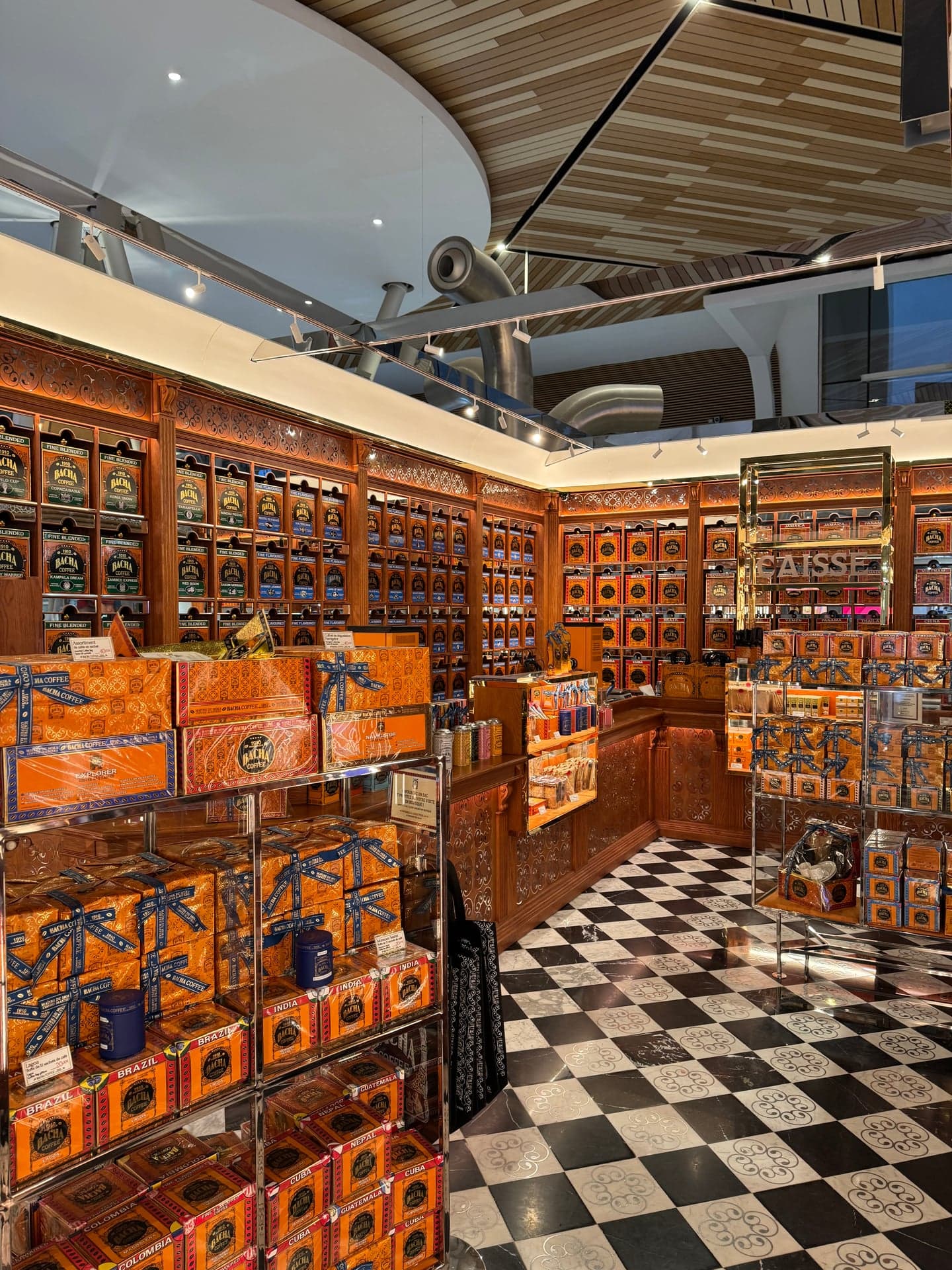 Bacha Coffee at Marrakech-Menara Airport: the boutique replicates the palace formality at the gate