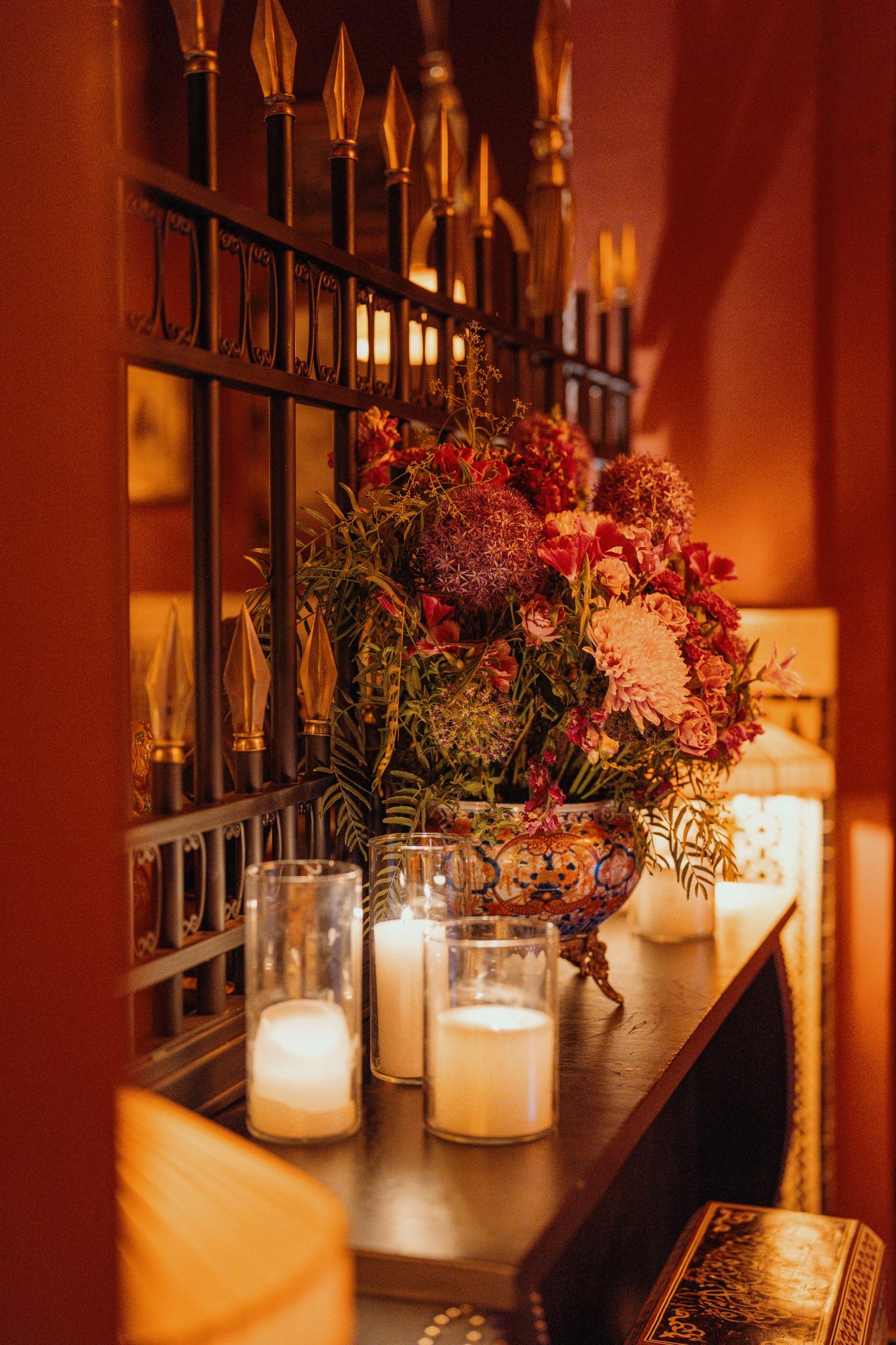 Candlelight and flowers in the room
