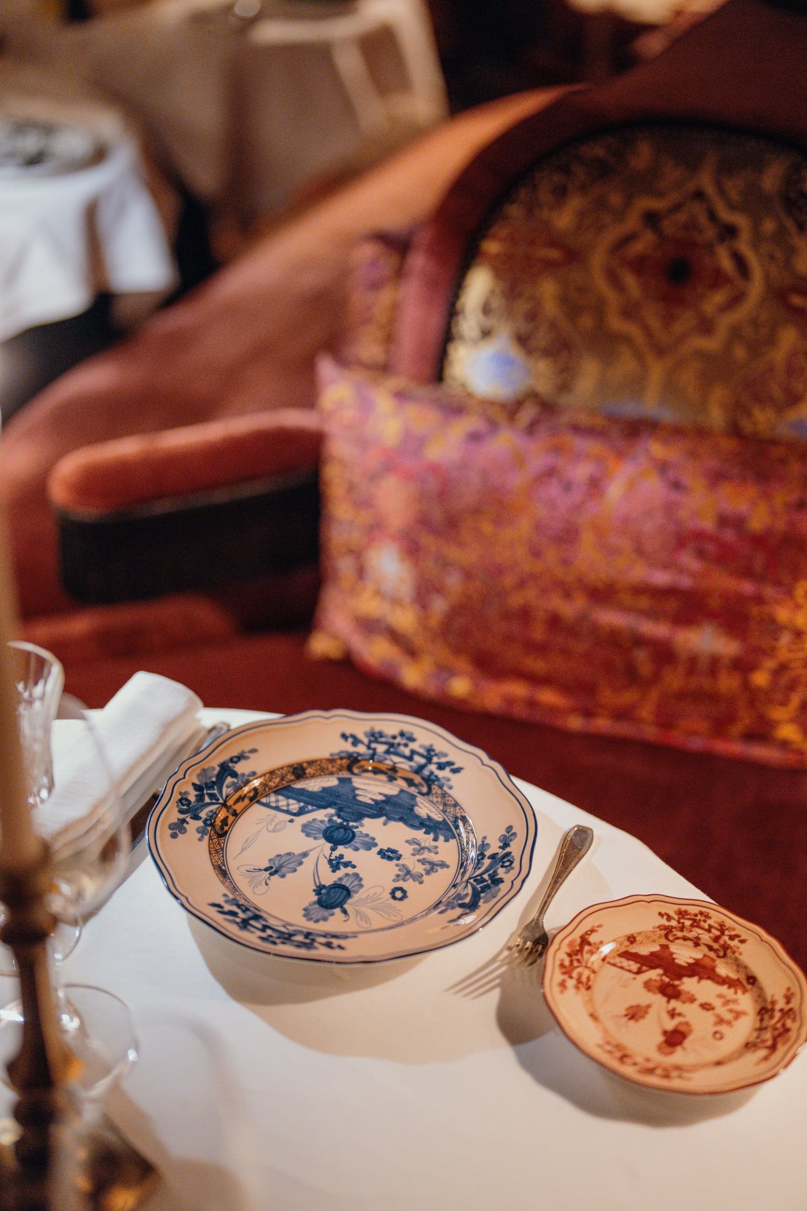 Brocade and patterned porcelain